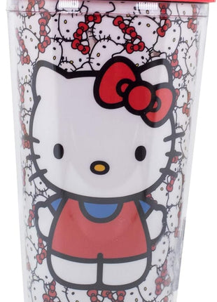 Silver Buffalo Sanrio Hello Kitty Pattern Double Wall Travel Tumbler w/Slide Close Lid, 20 Ounces, 16oz Allover Faces, 1 Count (Pack of 1)