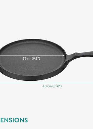 Navaris Cast Iron Griddle Pan - Durable Pancake Pan Also for Pizza, Tortilla, Dosa, Tawa, Roti, etc - Bakestone for Bread & Welsh Cakes - Suitable for Induction Hob, 10" (25.4 cm)