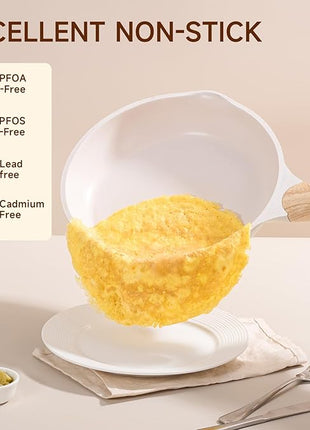 JEETEE 8 Inch Nonstick Frying Pan, Stone Coating Cookware, Nonstick Omelette Pan with Heat-Resistant Handle, Compatible with All Stoves (Beige)