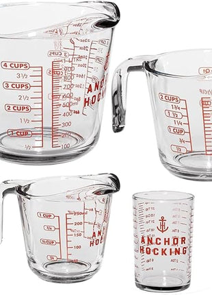 Anchor Hocking Glass Measuring Cups, 4 Piece Set (5 Ounce, 1 Cup, 2 Cup, 4 Cup liquid measuring cups)