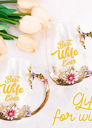 OEAGO Gifts for Wife from Husband Romantic Tea Cup Gifts for Her Birthday Flower Glass Mugs Wedding Mothers Day Christmas Anniversary