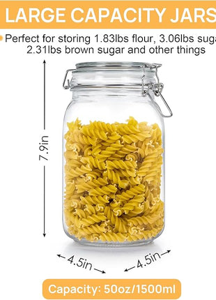 CHEFSTORY 50oz Airtight Glass Jars with Lids, 3 PCS Food Storage Canister for Kitchen & Pantry Organization, Square Mason Jar Containers for Storing Sugar, Flour, Cereal,Coffee,Cookies