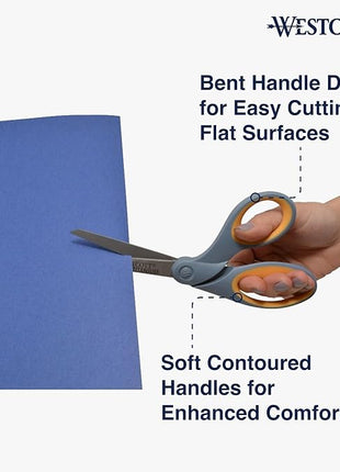 Westcott 8" Bent Craft Scissors with Titanium-Bonded Blades for Heavy-Duty Use (Yellow/Gray)