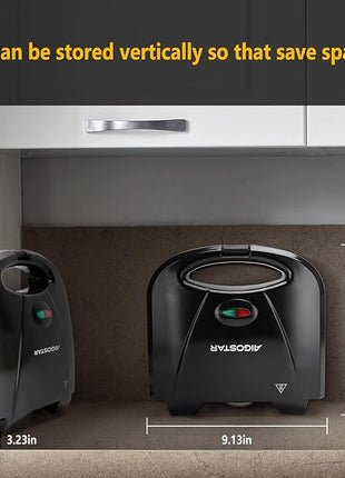 Aigostar Sandwich Maker with Non-stick Deep Grid Surface for Egg, Ham, Steaks Compact Electric Grill Tostadora de Pan Black, ETL Certificated, Roy