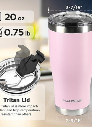 HAUSHOF 20 oz Tumbler, Stainless Steel Vacuum Insulated Coffee Tumbler Water Cup, Double Wall Travel Mug with Lid, Perfect for Hot and Cold Drinks