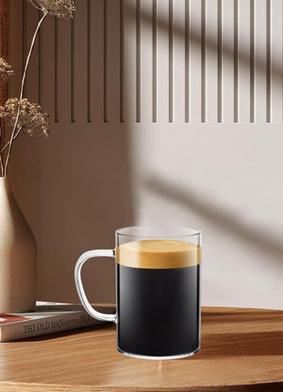 LUXU Glass Coffee Mugs 16 oz,Set of 4 Large Glass Coffee Cups Clear Tea Cups,Iced Coffee Glasses,Lead-Free Drinking Glasses for Water,Cappuccino,Latte,Cereal,Yogurt,Milk-Flat Bottomed Design