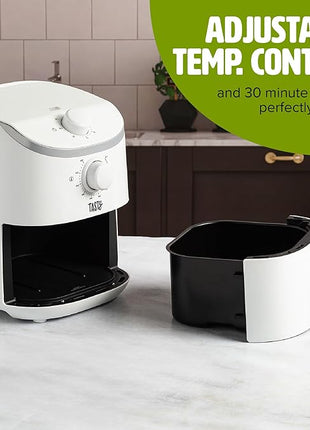 Tasty Personal Air Fryer, Healthier Meals in Minutes, Adjustable Temp Control up to 400°F, Easy-to-Use Design, Nonstick Basket and Tray Made without PFAS, PFOA, PFOS & PTFE, 900 Watts, 2-Quart, White