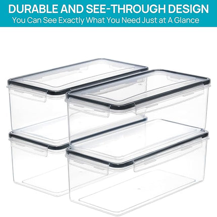 Vtopmart Airtight Food Storage Containers with Lids 4PCS Set 3.2L, Plastic Spaghetti Canisters for Pasta organizer, BPA Free Air Tight Kitchen Pantry Organization