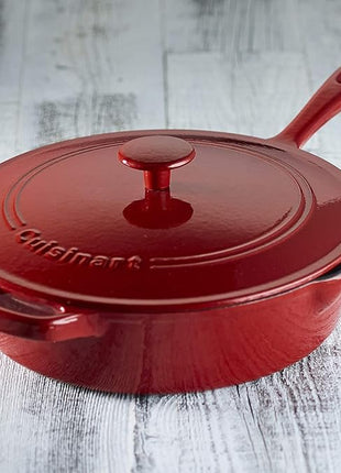 Cuisinart 12-Inch Cast Iron Chicken Fryer with Lid, 4.5 Quart Capacity, Porcelain Enameled Interior, Oven Safe, Induction Compatible, Cardinal Red