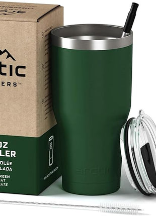 Arctic Tumblers | 30 oz Green Insulated Tumbler with Straw & Cleaner - Retains Temperature up to 24hrs - Non-Spill Splash Proof Lid, Double Wall Vacuum Technology, BPA Free & Built to Last