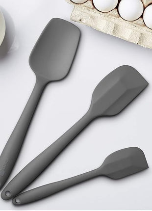 Silicone Spatula 3-piece Set, Ergonomic Handle High Heat-Resistant Spatulas, Non-stick Rubber Spatulas with Stainless Steel Core, Grey