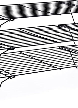 Cooling Rack for Baking 3 Tiers, 16" x 10" Cookie Cooling Wire Rack Stackable Collapsible Nonstick, Stainless Steel Baking Cooking Cooling Racks with Optimum Air Flow, Black