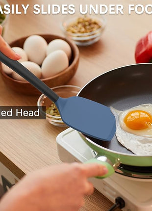 Coukre 2 Pack Silicone Spatula Set, High Heat Resistant, BPA Free Kitchen Spatula, Solid & Slotted Turner for Non-Stick Pans, Sautéing, and Flipping (2, DarkBlue)