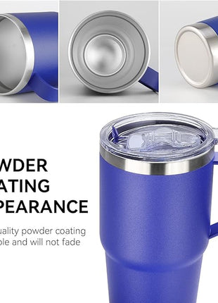 VEGOND 20 oz Tumbler Bulk with Handle Lid and Straw, Stainless Steel Insulated Travel Coffee Mug Set, Spill Proof Double Wall Metal Tumblers Cups, Powder Color Royal Blue 12 Pack