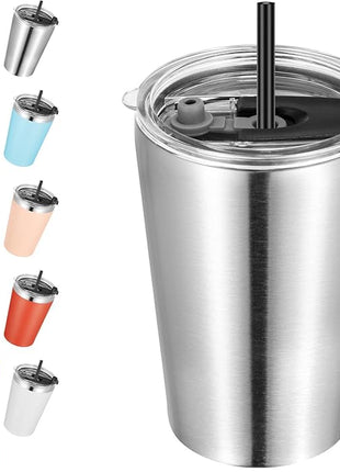 VEGOND 12oz Tumbler Stainless Steel Tumbler bulk Vacuum Insulated Double Wall Travel Tumbler with Lid and Straw Reusable Tumbler, Stainless 1 Pack