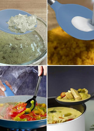 Pack of 2 Large Silicone Cooking Spoons,Non Stick Solid Basting Spoon,Heat-Resistant Kitchen Utensils for Mixing,Serving,Draining,Stirring (Starry Blue)