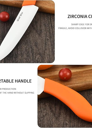 Ceramic Knife Set with Sheaths - Black 5 Piece Kitchen Set: 6" Chef, 5" Utility, 4" Fruit, 3" Paring Knife, One Peeler