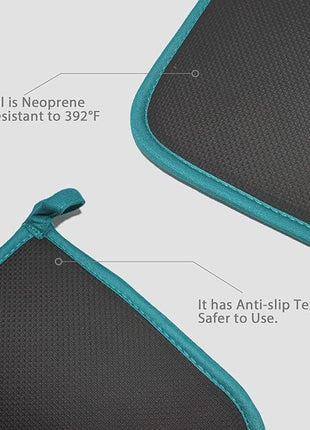 Cotton and Neoprene Oven Pads Pot Holders with Pocket 8"x8.5" Dual-Function Hot Pad Set for Finger Hand Wrist Protection Heat Resistant to 428°F Teal