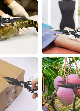 CGBE Kitchen Scissors, Multi-Purpose Kitchen Shears, Heavy Duty Dishwasher Safe Food Scissors for Chicken, Poultry, Fish, Meat & Herbs with Non-Slip Grips (Transparent Black)