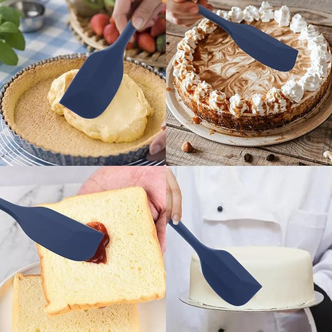 Silicone Spatulas Set, Rubber Spoon Spatula Heat Resistant Spoonula One Piece Design Seamless Spatula Non-Stick Scrapers Baking Mixing Tool (Dark Blue)