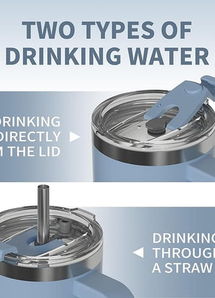 40 oz Tumbler with Handle,Tumbler with Lid and Straw,Double Wall Insulated Cup Stainless Steel Travel Mug(Cold for 34 Hours),Water Bottle for Iced Tea,Coffee,Cold Beverages(Smog Blue)