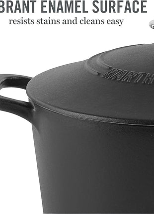 MARTHA STEWART Gatwick 7 QT Enamel Cast Iron Dutch Oven Pot with Lid, Matte Black