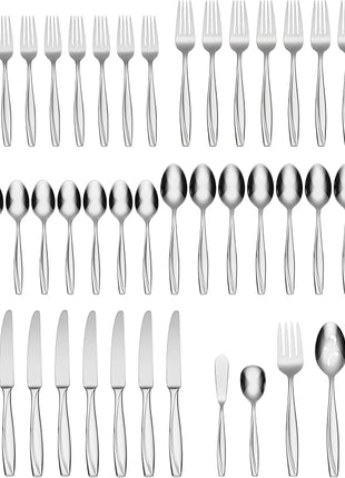 Oneida Camlynn Mirror 45 Piece Casual Flatware Set, 18/0 Stainless, Service for 8,Silver