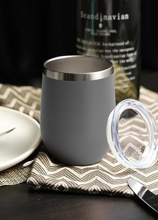 DOMICARE Stainless Steel Wine Tumbler Bulk with Lid, Personalized Insulated Tumblers Set, 12oz Travel Coffee Cups Pack of 1, Gray