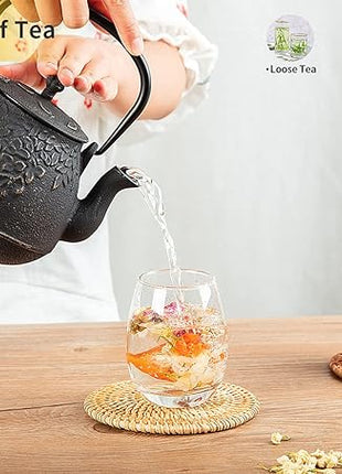 TOPTIER Japanese Cast Iron Tea Kettle with Infuser,Teapot Stovetop Safe, Leaf Design , Coated with Enameled Interior for 32 Ounce (950 ml), White