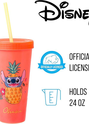 Silver Buffalo Disney Lilo and Stitch Tropical Poses Color Change Plastic Tumbler, 24 Ounces (Pack of 48)