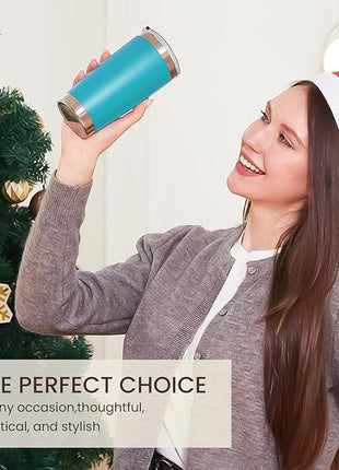 MEWAY 20oz Tumbler 8 Pack Double Wall Vacuum Insulated Travel Mug Bulk, Stainless Steel Tumblers with Lid and Straw, Durable Powder Coated Coffee Cups for Cold & Hot Drinks (Light Blue, 8)