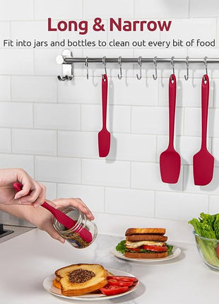 U-Taste Silicone Spatula Set: 600ºF High Heat Resistant, Seamless Food Grade Flexible Rubber Kitchen Cooking Mixing Baking Scraper for Nonstick Cookware Set of 3 (Red)