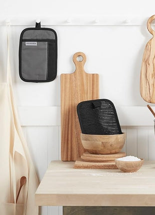 KITCHENAID Beacon Two-Tone Pot Holder 2-Pack Set, Contour Silver/Matte Black, 7"x10"