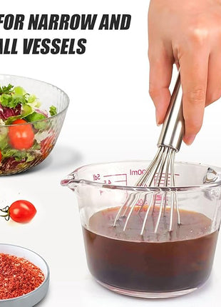 Walfos Mini Whisk,6+8 in Small Whisk,304 Stainless steel Whisks Heat Resistant 600°F,Nice for mixing salad dressings or beating an egg.Tiny whisk size great for narrow and shallow vessels.Silver
