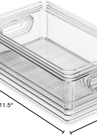 Munfix Set Of 16 Refrigerator Organizer Bins - Plastic Pantry Organization and Storage Baskets - Stackable Food Fridge Organizers with Cutout Handles for Freezer, Kitchen, Countertops, Cabinets