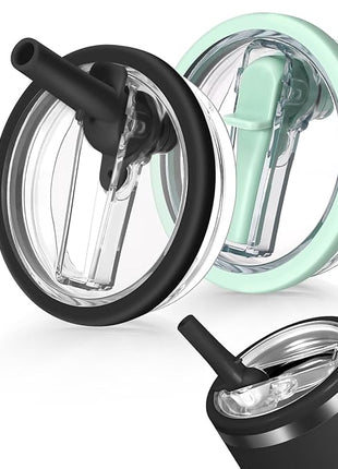 2 Pack Leakproof Lid Replacement 40 oz for Stanley Cup Accessories, Flip Straw Tumbler Leak Proof Lids for Stanley Quencher H2.0, Dust-Proof Straw Cover for stanley cups 40oz (Black & Matcha)