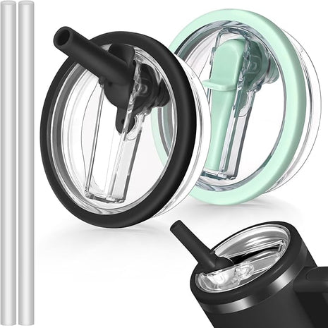 2 Pack Leakproof Lid Replacement 40 oz for Stanley Cup Accessories, Flip Straw Tumbler Leak Proof Lids for Stanley Quencher H2.0, Dust-Proof Straw Cover for stanley cups 40oz (Black & Matcha)