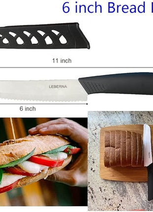 Ceramic Knife Set Knives Set for Kitchen Ceramic Kitchen Knives Colored w Sheath 6" Bread Knife 6" Chef Knife 5" Utility Knife 4" Fruit Knife 3" Paring Knife 1 Peeler Colorful Rust Free Proof