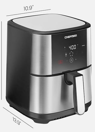 Chefman TurboFry Touch Air Fryer, Large 5-Quart Family Size, One Touch Digital Control Presets, French Fries, Chicken, Meat, Fish, Nonstick Dishwasher-Safe Parts, Automatic Shutoff, Stainless Steel