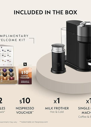 Nespresso Vertuo Next Deluxe Coffee and Espresso Maker, Pure Chrome with Aeroccino Milk Frother,1.1 liter, Black