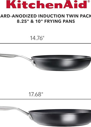 KitchenAid Hard Anodized Induction Nonstick Frying Pan Set/Skillets, 8.25 Inch and 10 Inch - Matte Black