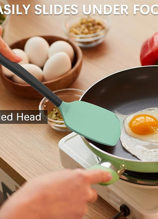 Coukre 3 Pack Silicone Spatula Set, High Heat Resistant, BPA-Free, Fish Spatula, Solid & Slotted Turner for Non-Stick Pans, Flipping Eggs, Pancakes, Fish, Burgers (3, AquaGreenBlack)