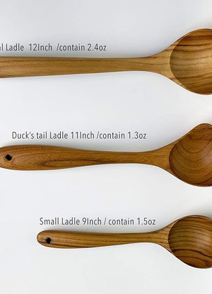 FAAY Duck's Tail Ladle - Eco Friendly Teak Wood Kitchen Tool, Hand Carved Unique Grain Server Gravy Ladle