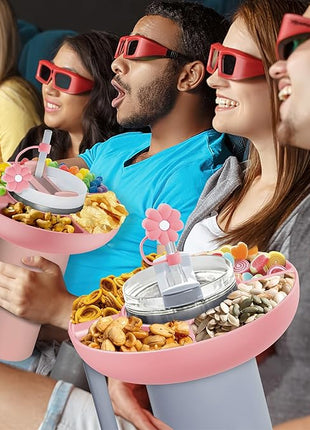 Snack Bowl for Stanley Cup 30 oz with Handle-Perfectly Compatible with Stanley Quencher H2.0 Tumbler 30 oz with Handle, Reusable Silicone Snack Tray, Stanley cup accessories-christmas gifts (Pink ）