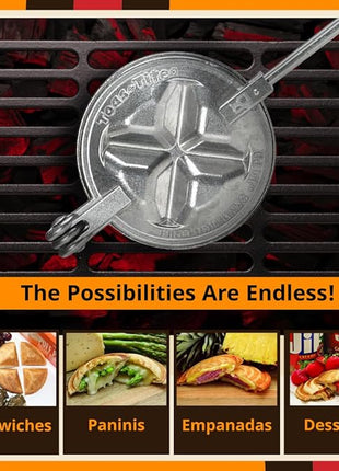 Handheld Sandwich Maker (Tid Bit), Portable Sandwich Grill & Panini Press, Cast Aluminum Pie Iron, 1945 Retro Stovetop & Campfire Toaster for Hot Sandwiches, Pies, Paninis, RV & Camping