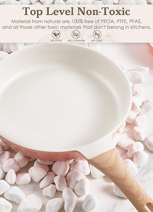 Frying Pans Non stick - 3 PCS Nonstick Frying Pan Set Omelette Pans for Cooking Set, Granite Skillet Set Kitchen Induction Cookware Chef's Pan Gift, 8", 9.5" &11", Coral Pink