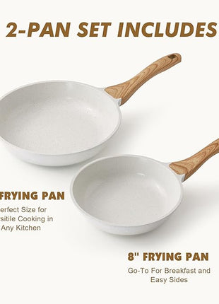 SENSARTE Nonstick Frying Pan Skillets, White Ceramic Coating Omelette Pans, Healthy Cookware Chef's Pan, Free of PTFE & PFAS (8+10 Inch)