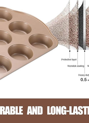 Nonstick Muffin & Cupcake Pan Set (2 Pack) - 12 Cup Regular + 24 Cup Mini Muffin Tins | Heavy Duty Gold Carbon Steel, Rust-Resistant, Easy Release