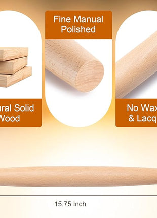 AISOSO French Rolling Pin, 15.75 Inches Wood Rolling Pins for Baking, Extra Long Classic Wooden Dough Roller for Fondant Pizza Pie Crust Cookie Pastry, Kitchen Baking Essentials, Light Yellow