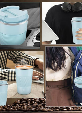 CS COSDDI 12 oz Stainless Steel Vacuum Insulated Tumbler - Coffee Travel Mug Spill Proof with Lid - Coffee Cups for Keep Hot/Ice Coffee,Tea and Beer (3rd pale blue)